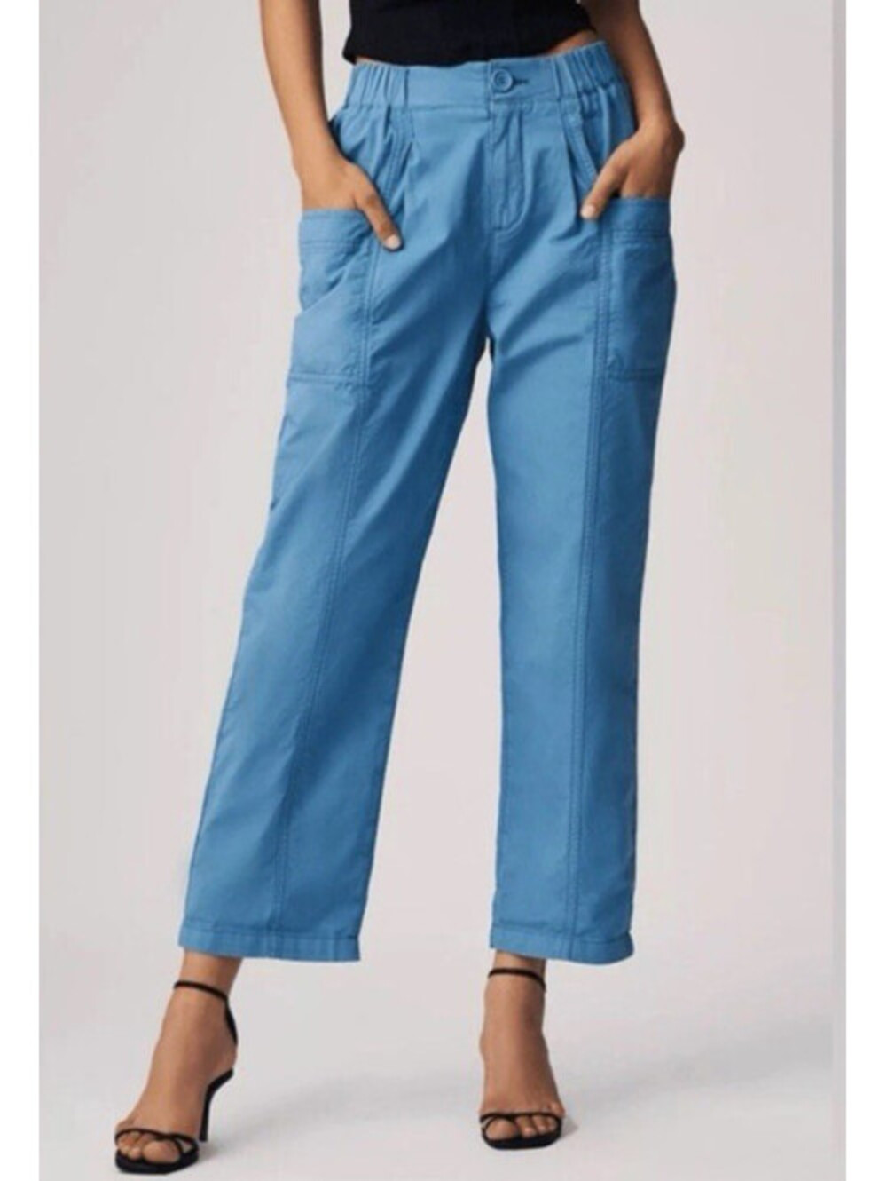 Anthropologie  Pilcro 29 Ruched Crop Utility Pants Blue Relaxed Elastic Waist